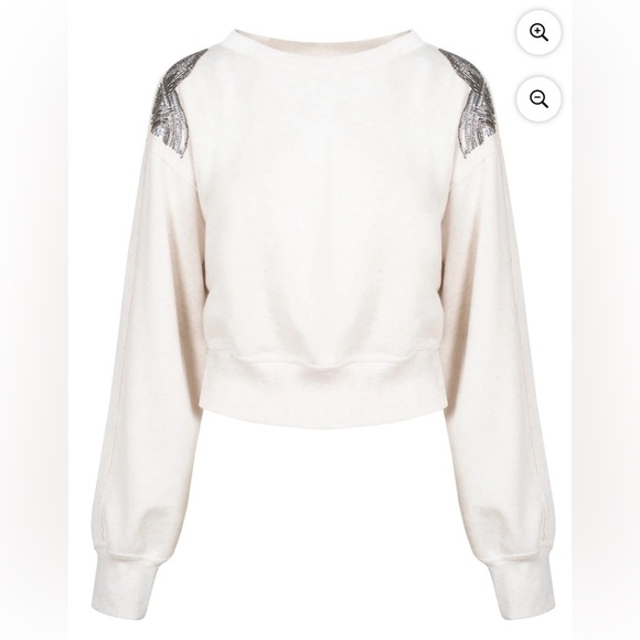 Jessica Simpson Tops - NWT Jessica Simpson Cream Cropped Sweatshirt with Silver Sequin Shoulders Sz L